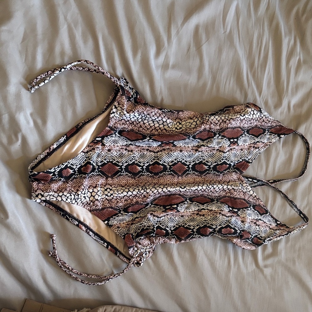 Kona Sol Snake Print One-Piece Swimsuit in Brown, Black, Cream